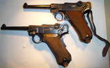 GER: Oben: Pistole 1900/06 W+F (Pistole 06/24)
Unten: Pistole 08, Schweiz. Modifikation